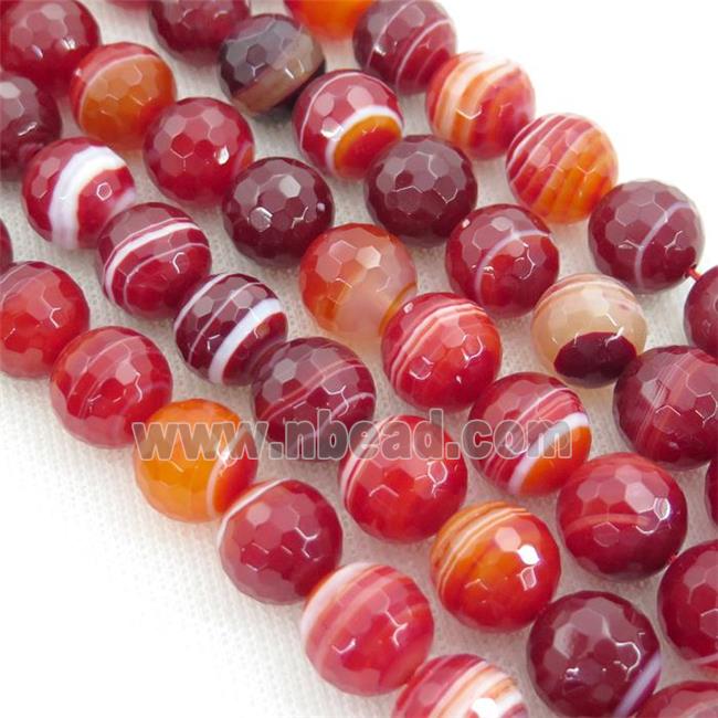 red Striped Agate Beads, faceted round, A grade