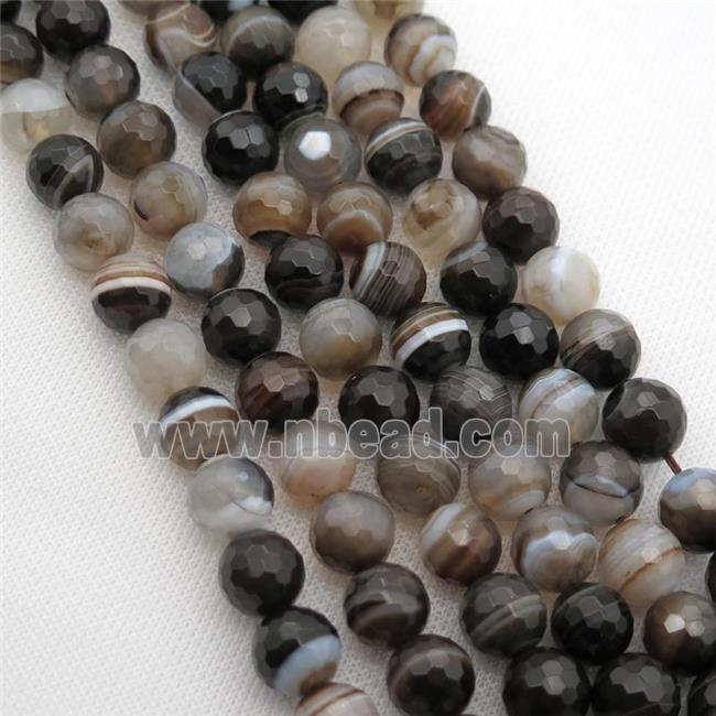 coffee Striped Agate Beads, faceted round, A grade