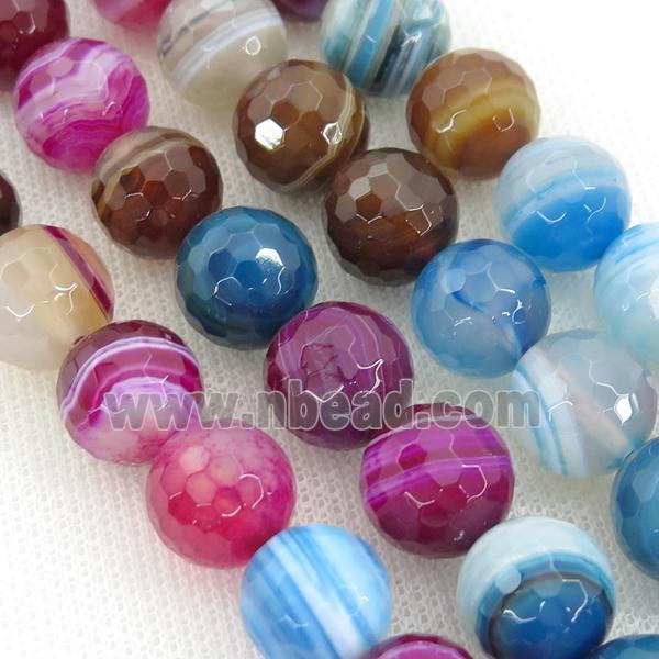 Natural Stripe Agate Beads Banded Faceted Round Mixed Color Dye