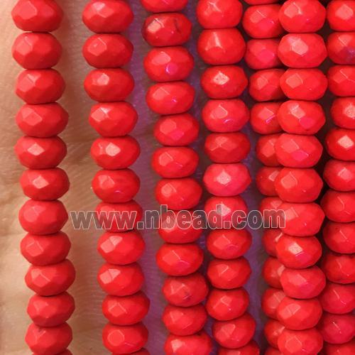Jade beads, red dye, faceted rondelle