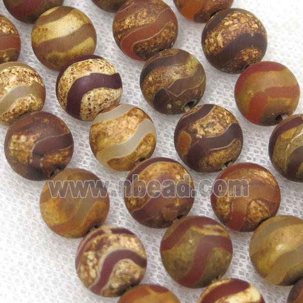 round matte tibetan agate beads, wave, antique red