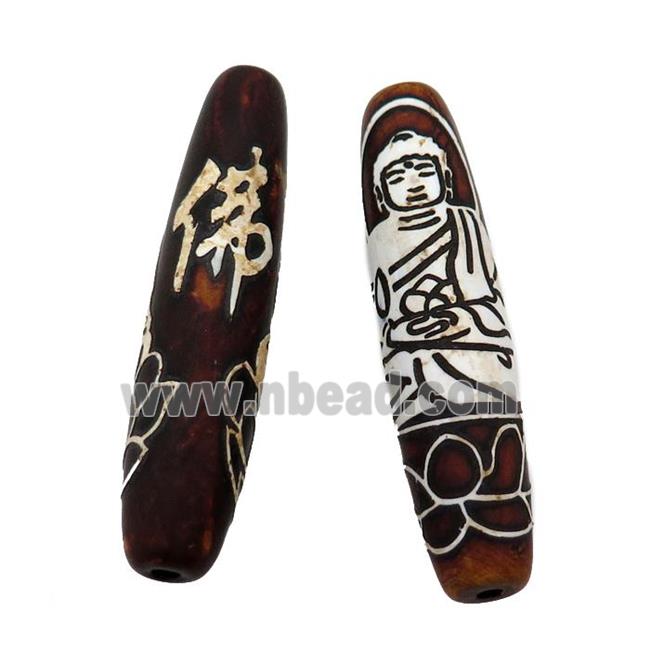 tibetan DZi Agate barrel beads, buddha