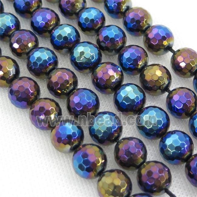 Natural Black Agate Beads Faceted Round Rainbow Electroplated
