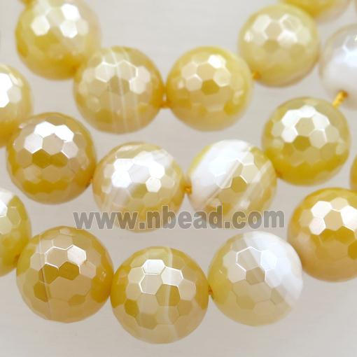 yellow striped Agate Beads, faceted round, light electroplated
