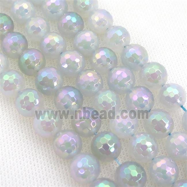 white Agate Beads, faceted round, AB-color electroplated