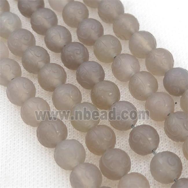 gray Agate Beads, round, carved
