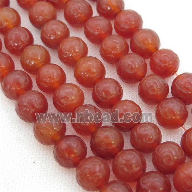 red Agate Beads, round, carved