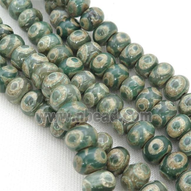 green Tibetan Agate Beads, rondelle, eye