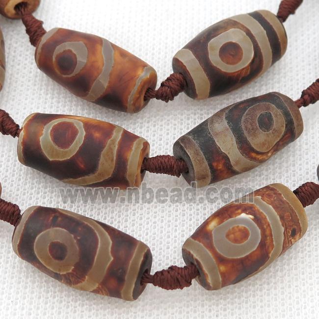 matte Tibetan Agate barrel beads, eye