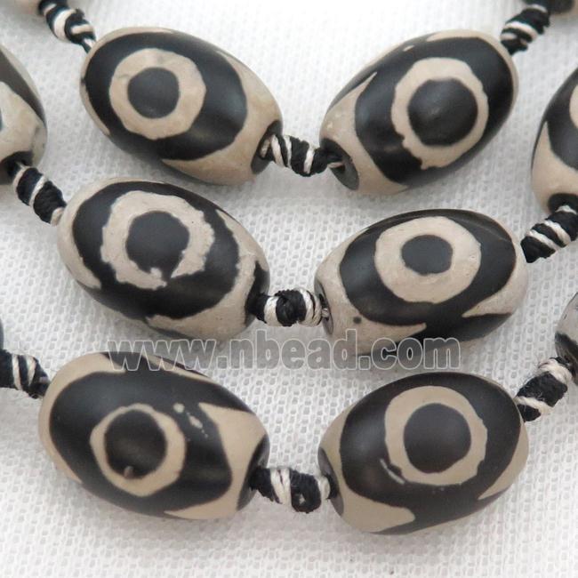 black white Tibetan Agate barrel beads, evil eye, matte