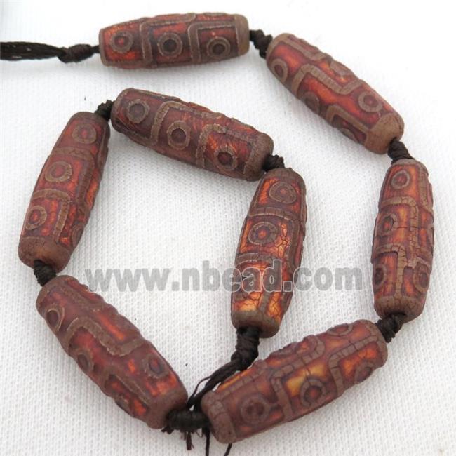 red Tibetan Dzi Agate rice beads, eye, rough