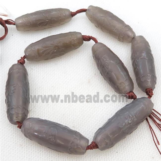 grey Agate rice beads, carved