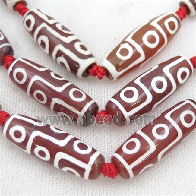 red Tibetan Agate rice beads, 9eyes