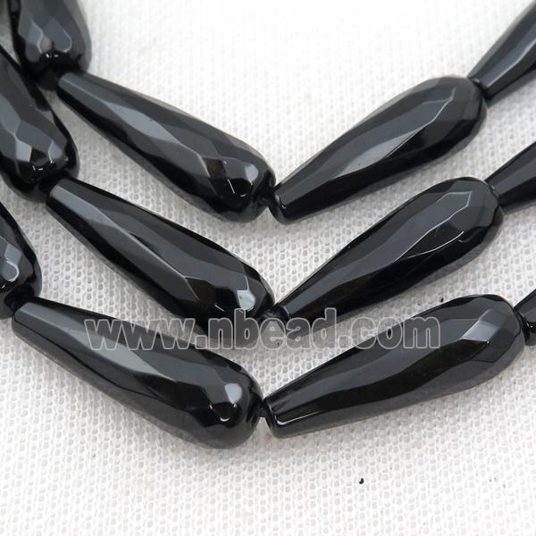 Black Onyx Agate Beads, Faceted Teardrop
