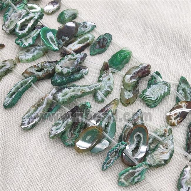 green Agate Geode Druzy slice beads, top-drilled