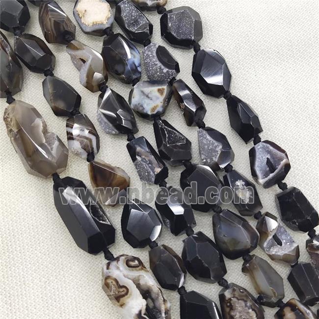 black Agate Geode Druzy Beads, freeform