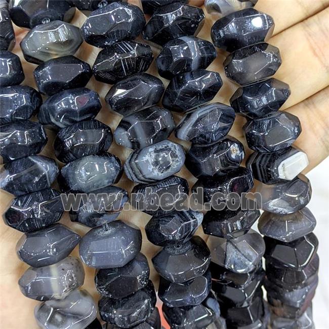 Black Agate Beads Rondelle Faceted