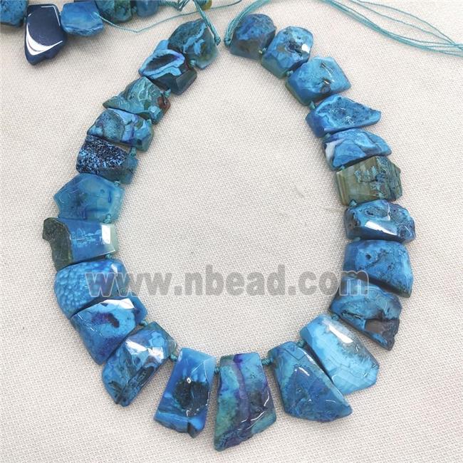 blue Agate trapeziform Beads, graduated