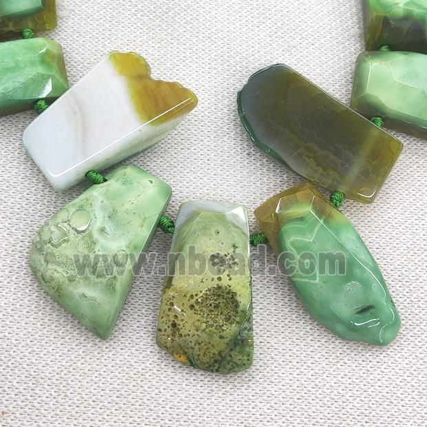green Agate trapeziform Beads, graduated
