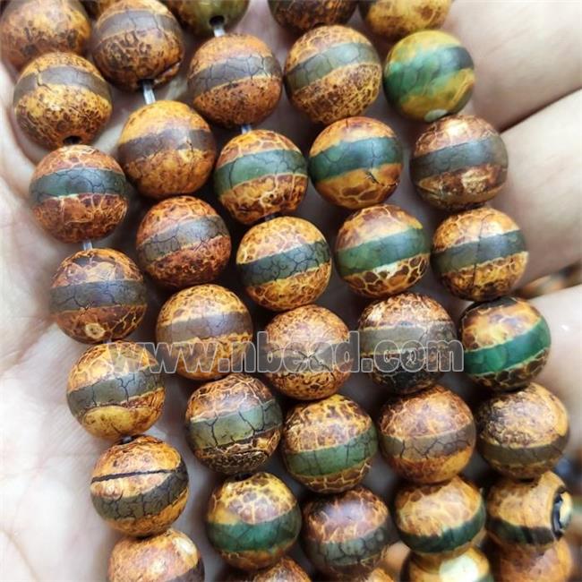 round Tibetan Agate beads, yellow, line