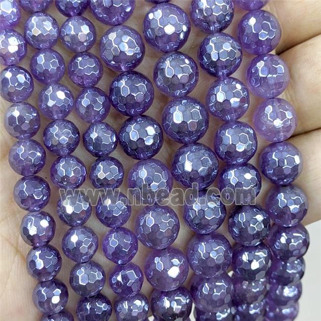 Natural Amethyst Beads Purple Faceted Round Electroplated