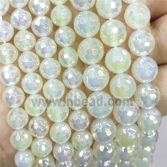 Natural White Agate Beads Faceted Round Gold AB-Color Electroplated