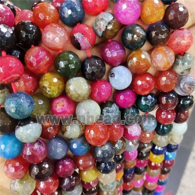 Natural Agate Beads Faceted Round Mixed Color Dye B-Grade