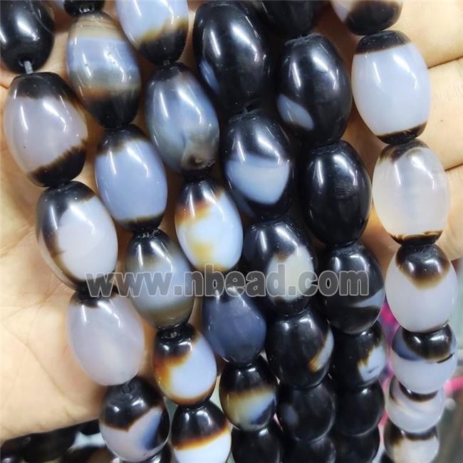 Black White Agate Barrel Beads