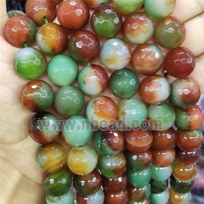 Natural Agate Beads Faceted Round Greenred Dye