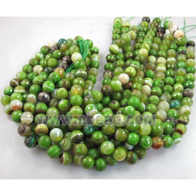 green Striped Agate Stone beads, faceted round