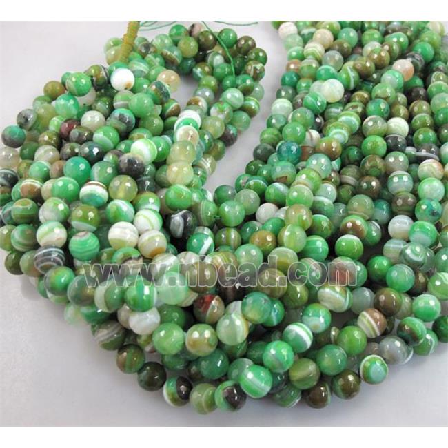 green Striped Agate Stone beads, faceted round