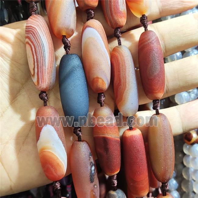 Natural Agate Rice Beads Red Dye Matte