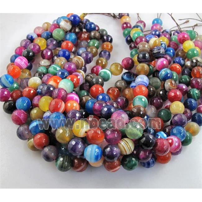 Striped Agate Stone beads, faceted round, mix color