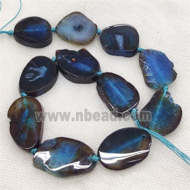Natural Agate Slice Beads Blue Dye