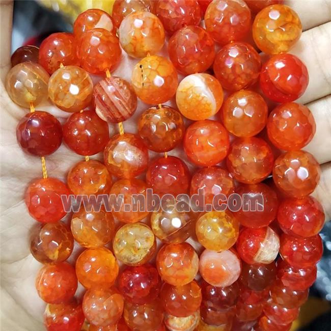 Natural Agate Beads Faceted Round Orange Dye B-Grade