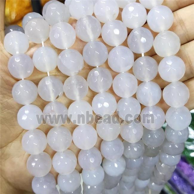 Natural White Agate Beads Faceted Round B-Grade