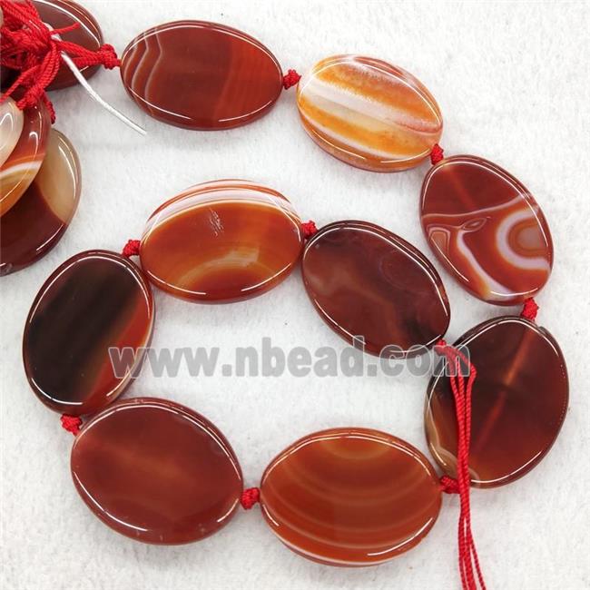 Red Stripe Agate Oval Beads