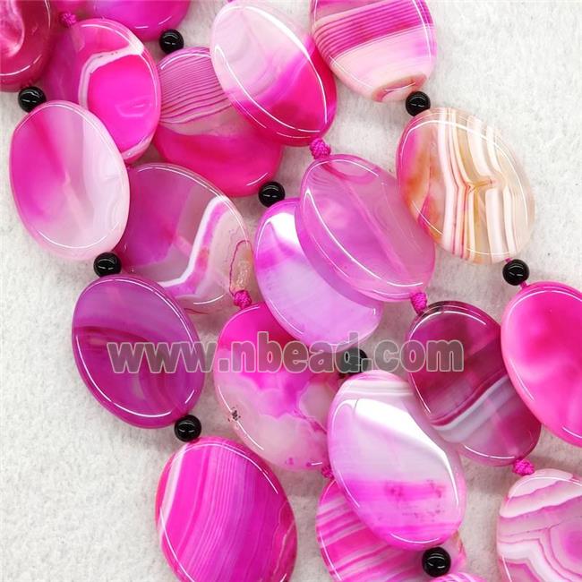Hotpink Stripe Agate Oval Beads