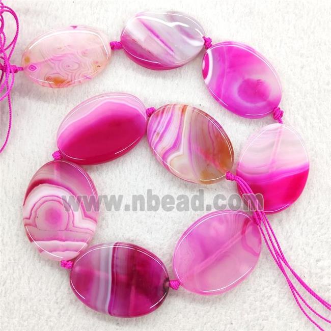 Hotpink Stripe Agate Oval Beads