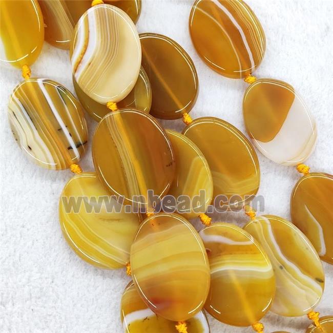 Yellow Stripe Agate Oval Beads