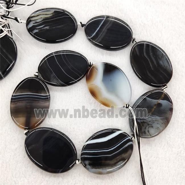 Black Stripe Agate Oval Beads