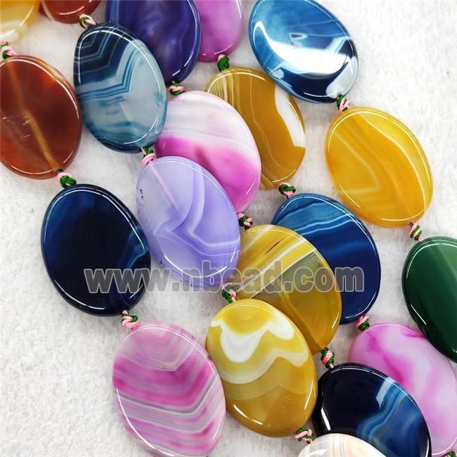Mix Color Stripe Agate Oval Beads