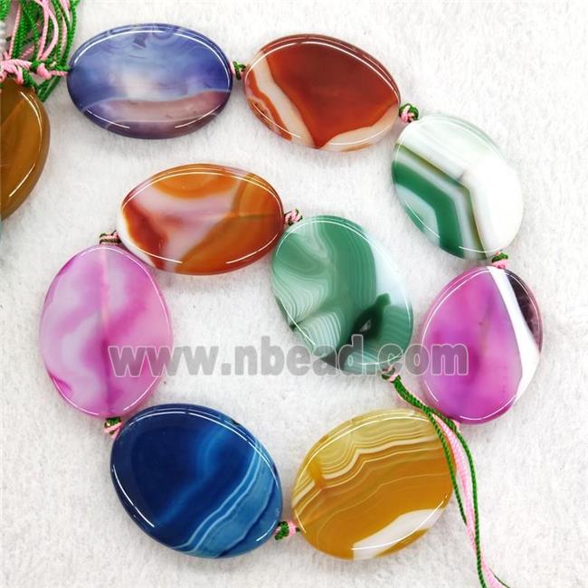 Mix Color Stripe Agate Oval Beads