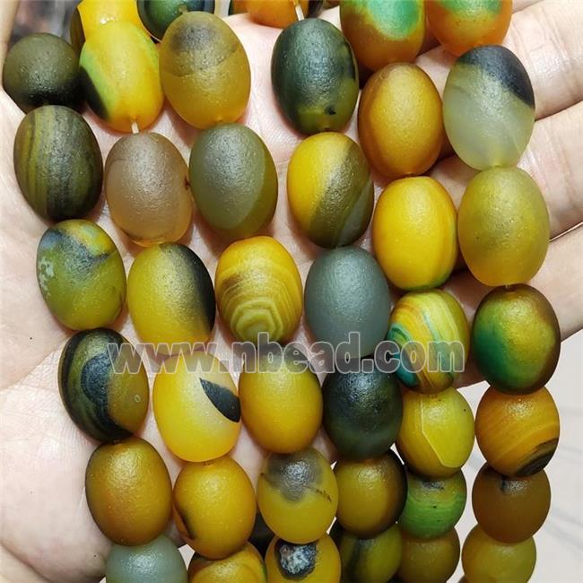 Natural Agate Barrel Beads Olive Dye Matte