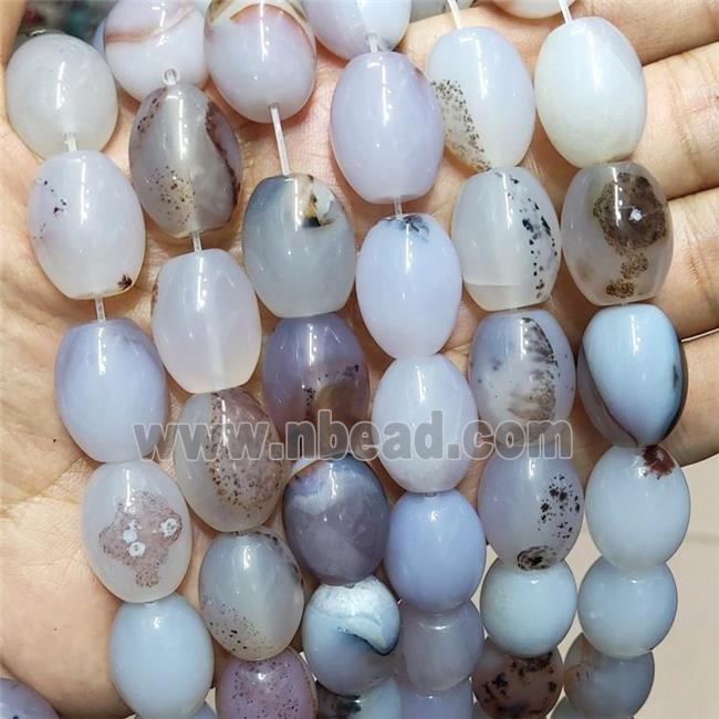 Natural Agate Barrel Beads Gray White