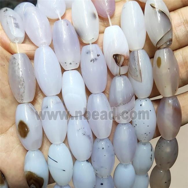Natural Agate Beads Rice Gray White