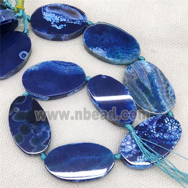 Natural Veins Agate Beads Freeform Slice Flat Blue Dye