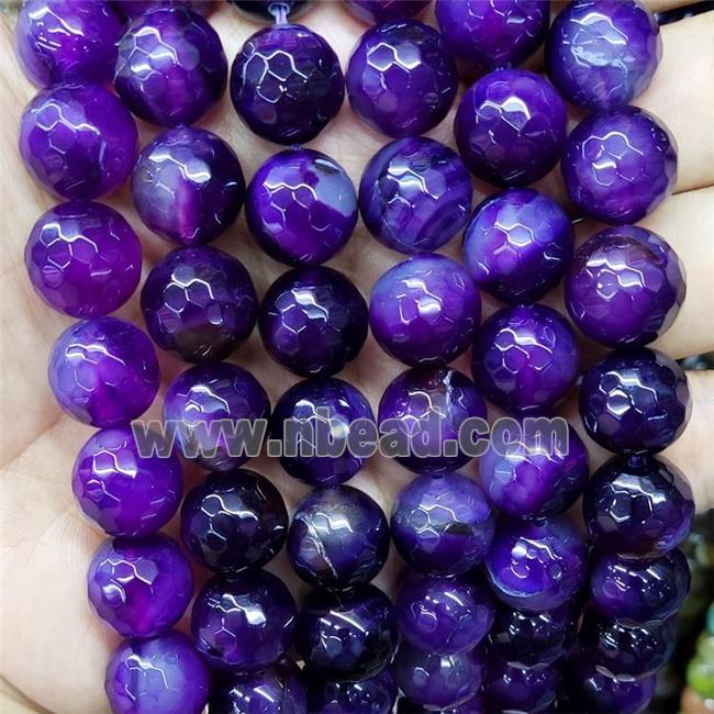 Natural Agate Beads Faceted Round Purple Dye