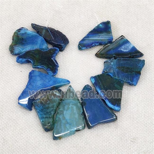 Natural Agate Slice Beads Freeform Blue Dye Top Drilled