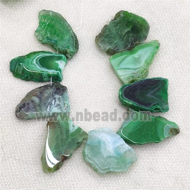Natural Agate Slice Beads Freeform Green Dye Top Drilled
